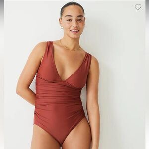 J. Crew Sexy V One Piece Red Brown Clay Swimsuit Plus 22 NEW NWT Blogger